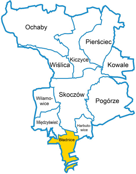Bładnice – mapa i obszar obsługi Taxi Stela w gminie Skoczów