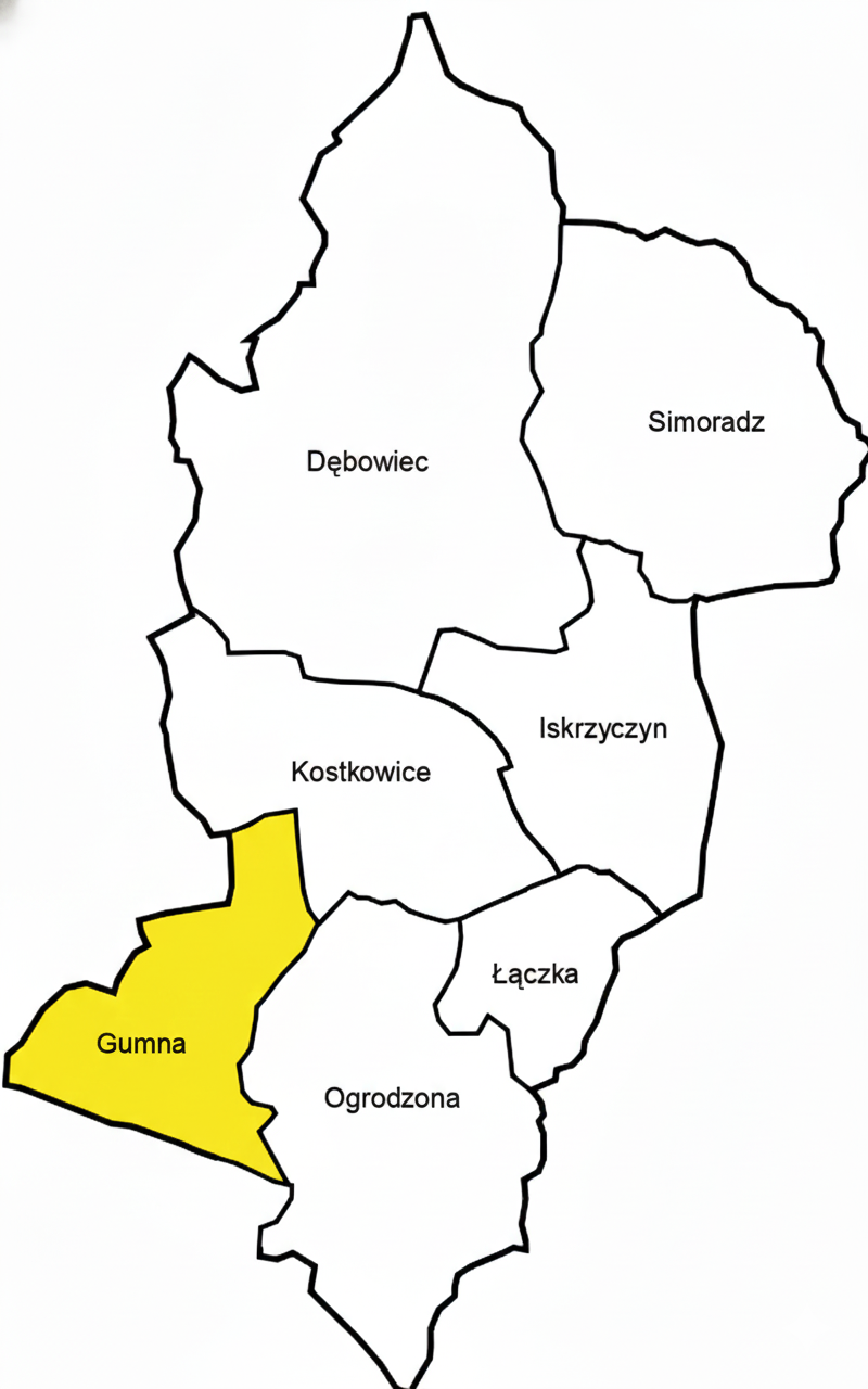 Gumna – mapa miejscowości w gminie Dębowiec