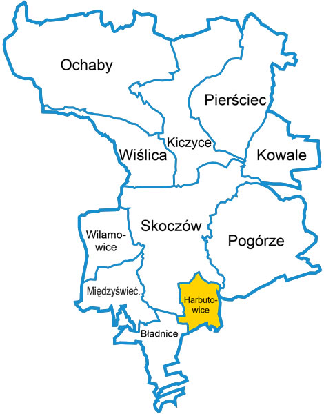 Harbutowice – mapa i obszar obsługi Taxi Stela w gminie Skoczów