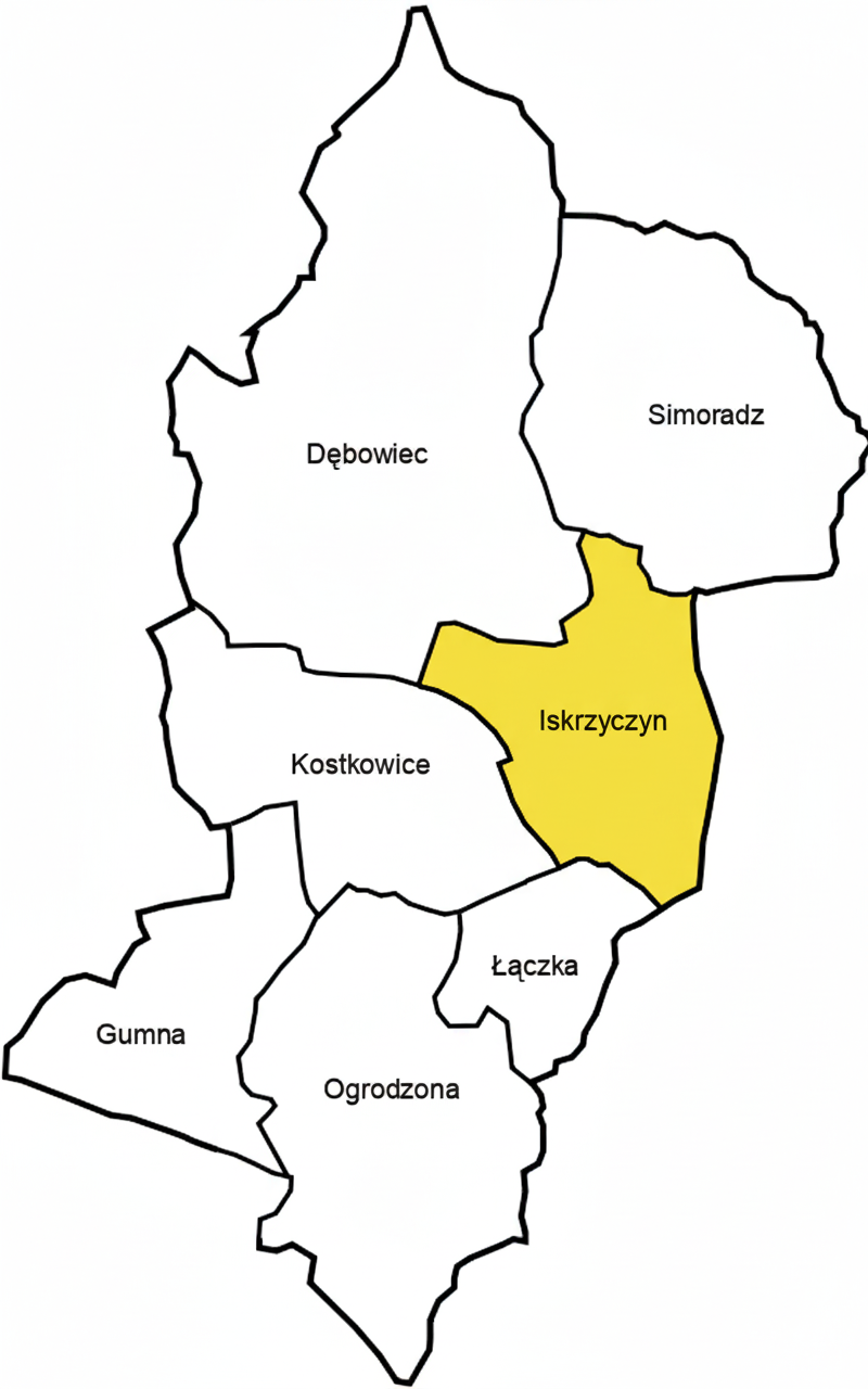 Iskrzyczyn – mapa miejscowości w gminie Dębowiec