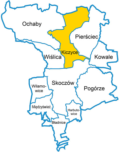 Kiczyce – mapa gminy Skoczów, lokalizacja obsługi Taxi Stela