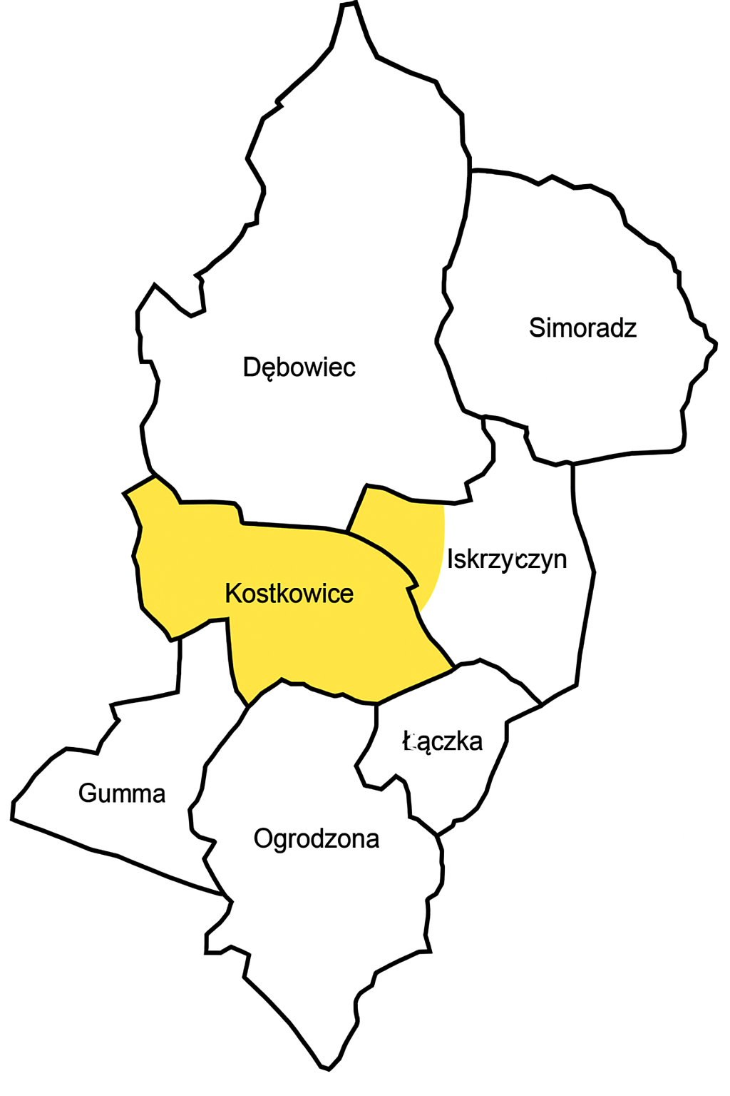 Kostkowice – mapa miejscowości w gminie Dębowiec