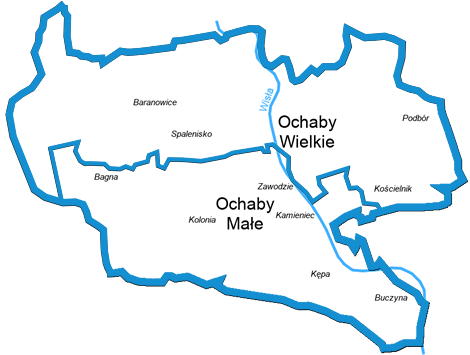 Ochaby – mapa gminy Skoczów, lokalizacja obsługi Taxi Stela