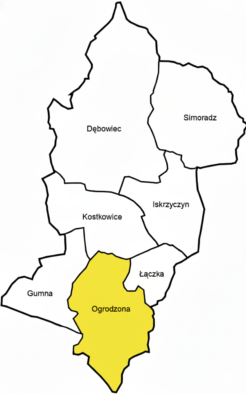 Ogrodzona – mapa miejscowości w gminie Dębowiec
