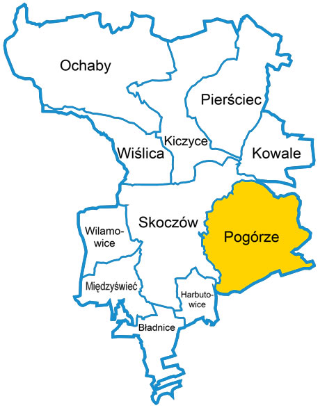 Pogórze – mapa i obszar obsługi Taxi Stela w gminie Skoczów