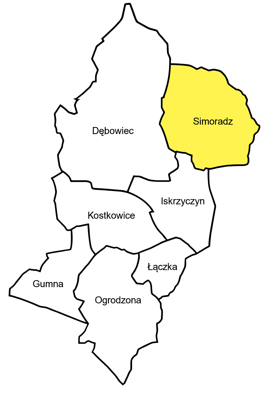 Simoradz – mapa miejscowości w gminie Dębowiec