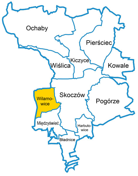 Wilamowice – mapa i obszar obsługi Taxi Stela w gminie Skoczów