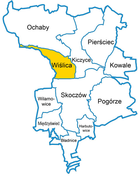 Wiślica – mapa i obszar obsługi Taxi Stela w gminie Skoczów