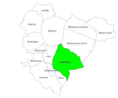 Mapa Jasienica – Obszar obsługi Taxi Stela